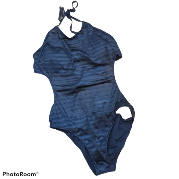 NWT Selfiego Black Stripe One Piece Swimsuit - Picture 1 of 3